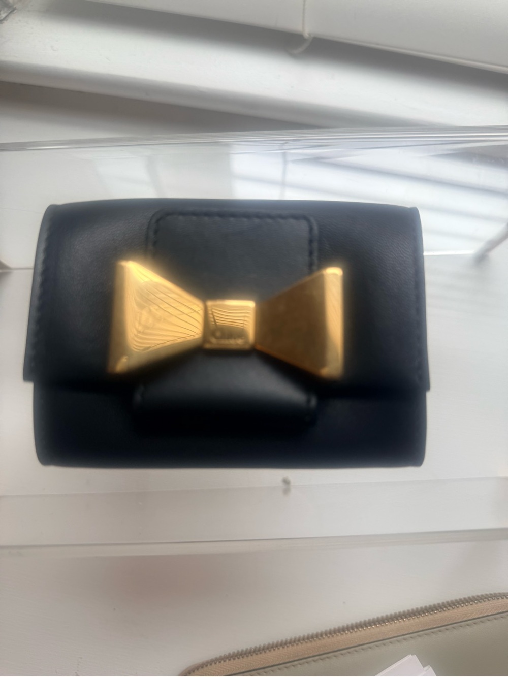 Chloé Lily Black Leather Bow Coin Purse + Care Card - 2014